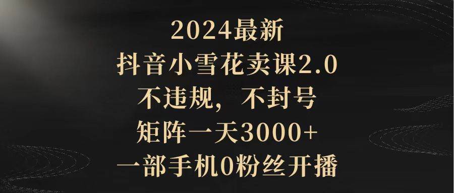 2024最新抖音小雪花卖课2.0 不违规 不封号 矩阵一天3000+一部手机0粉丝开播-91项目网