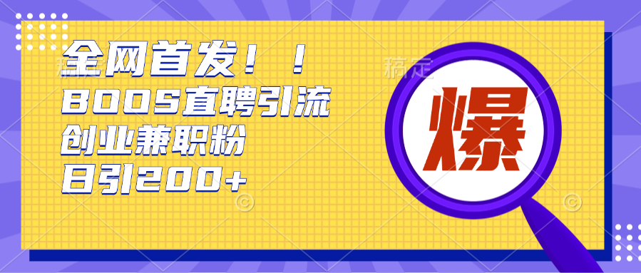 全网首发!BOOS直聘引流创业兼职粉，单号日引200+-91项目网