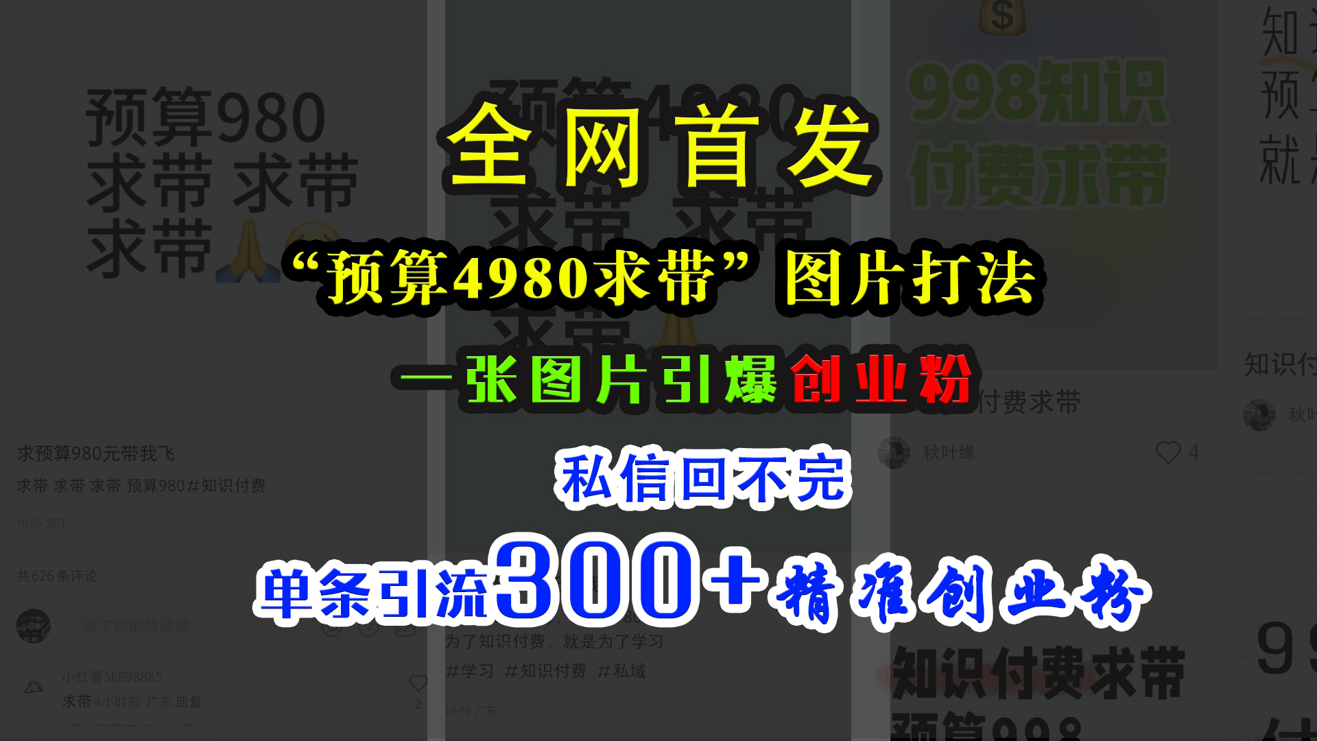 小红书“预算4980带我飞”图片打法，一张图片引爆创业粉，私信回不完，单条引流300+精准创业粉-91项目网
