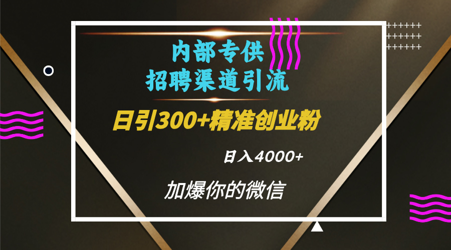 内部招聘引流技术，很实用的引流方法，流量巨大小白轻松上手日引300+精准创业粉，单日可变现4000+-91项目网