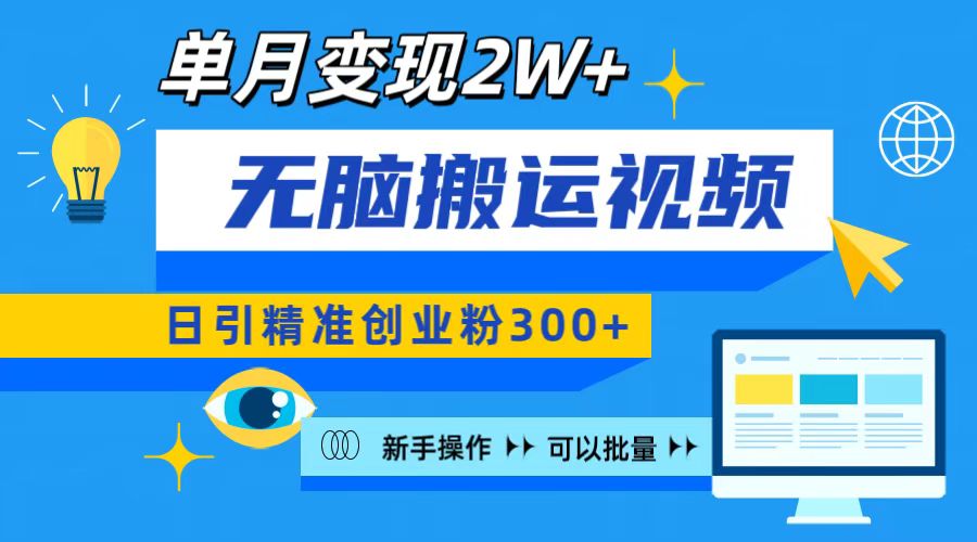 无脑搬运视频号可批量复制，新手即可操作，日引精准创业粉300+ 月变现2W+-91项目网