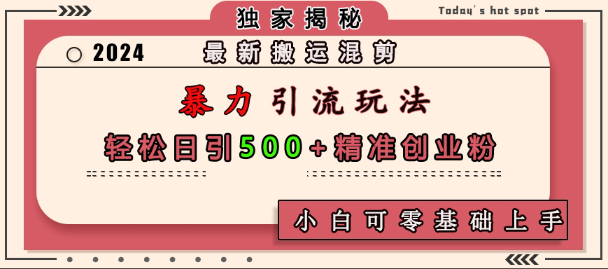 最新搬运混剪暴力引流玩法，轻松日引500+精准创业粉，小白可零基础上手-91项目网
