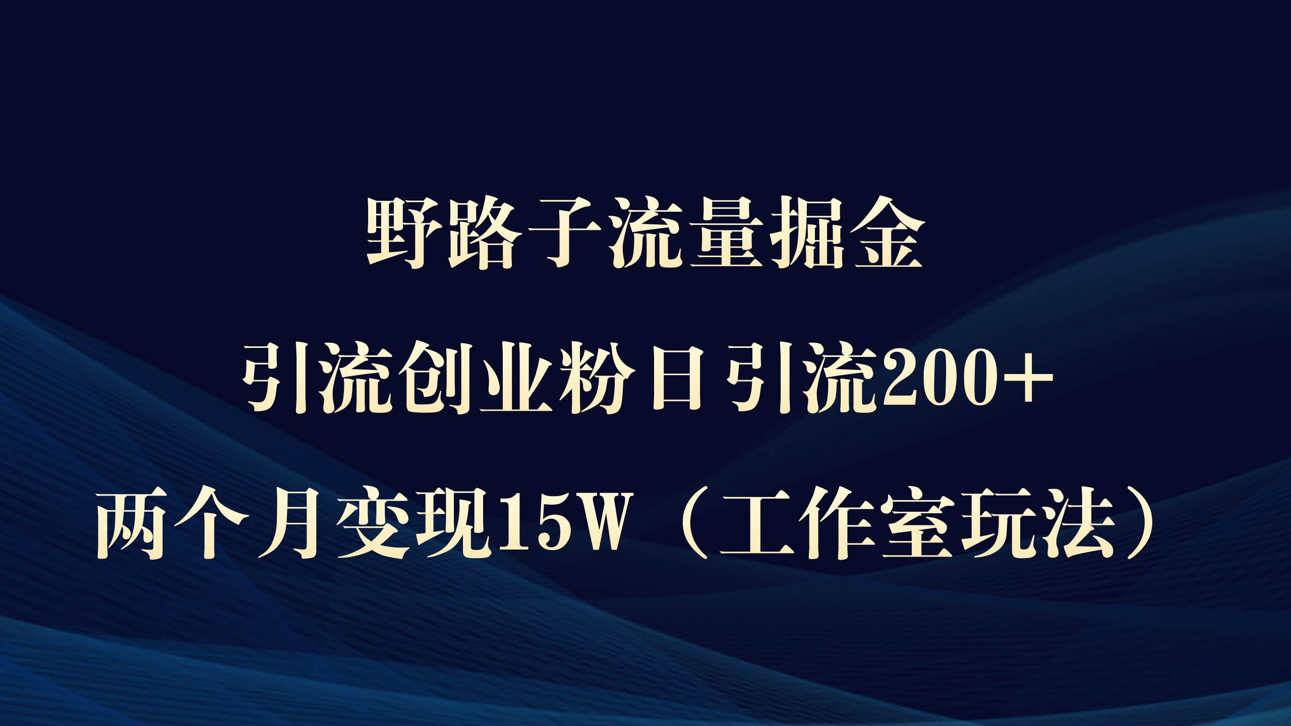 野路子流量掘金，引流创业粉日引流200+，两个月变现15W（工作室玩法））-91项目网