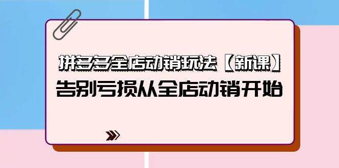 拼多多全店动销玩法【新课】，告别亏损从全店动销开始（4节视频课）-91项目网