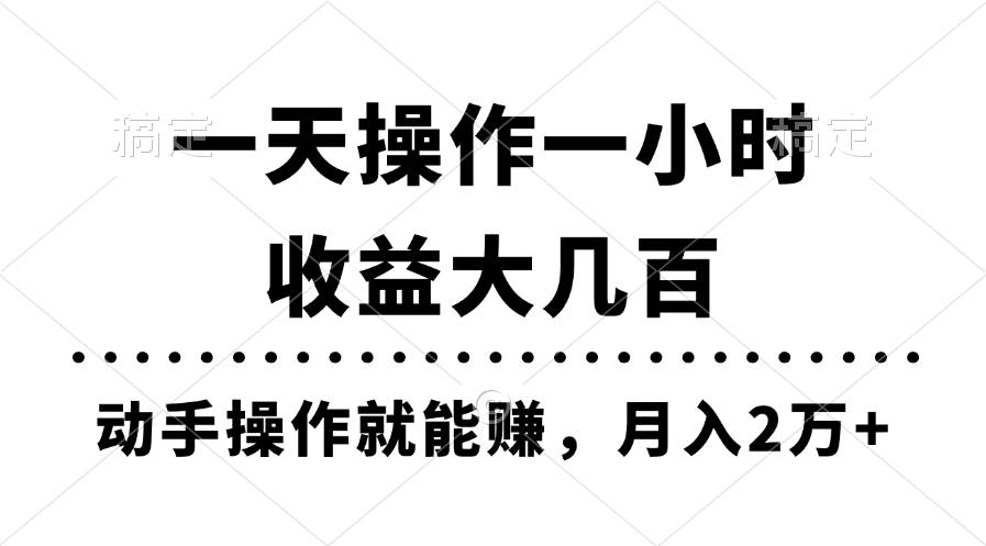 一天操作一小时，收益大几百，动手操作就能赚，月入2万+教学-91项目网