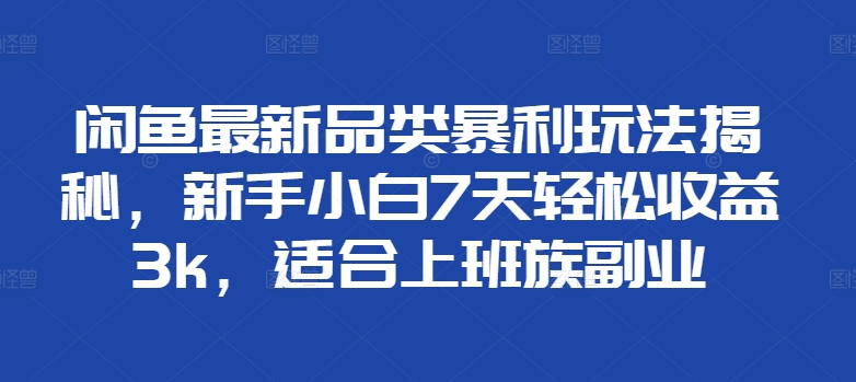 闲鱼最新品类暴利玩法揭秘，新手小白7天轻松赚3000+，适合上班族副业-项目网