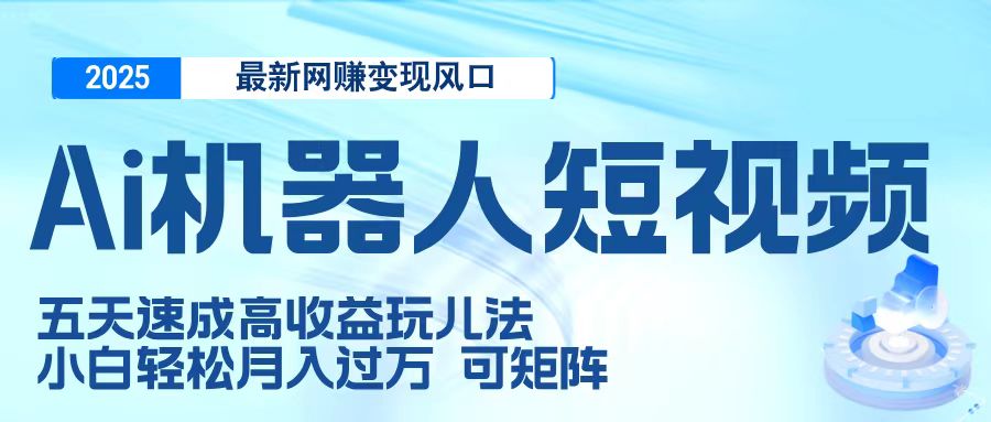 二零二五最新网赚变现风口，Ai 机器人短视频，五天速成高收益玩儿法，小白轻松月入过万，可矩阵-91项目网