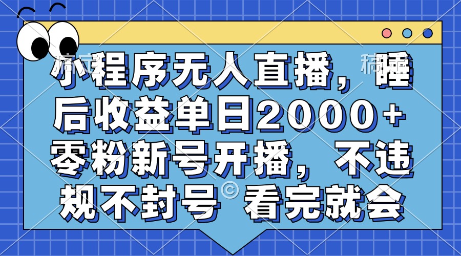 小程序无人直播，睡后收益单日2000+ 零粉新号开播，不违规不封号 看完就会-项目网