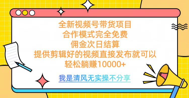 全网最新视频号带货，完全免费合作，佣金次日结算，轻松躺赚10000+-项目网