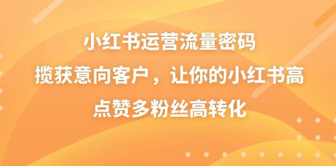 小红书运营流量密码，揽获意向客户，让你的小红书高点赞多粉丝高转化-项目网