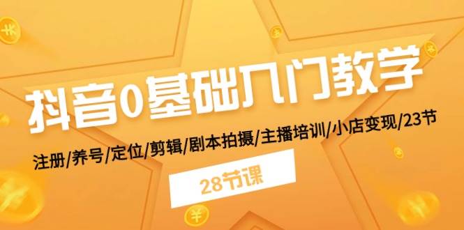 抖音0基础入门教学 注册/养号/定位/剪辑/剧本拍摄/主播培训/小店变现/28节-项目网