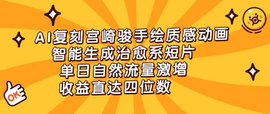 AI复刻宫崎骏手绘质感动画，智能生成治愈系短片，单日自然流量激增，收益直达四位数-项目网