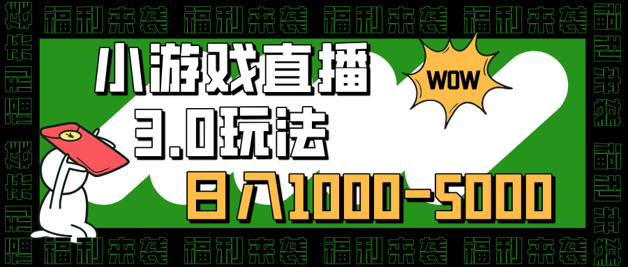 小游戏直播3.0玩法，日入1000-5000，30分钟学会-项目网
