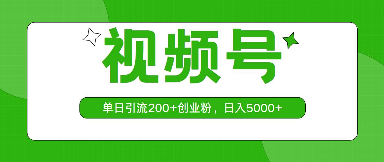 视频号，单日引流200+创业粉，日入5000+-项目网