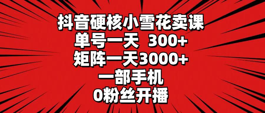 抖音硬核小雪花卖课，单号一天300+，矩阵一天3000+，一部手机0粉丝开播-项目网