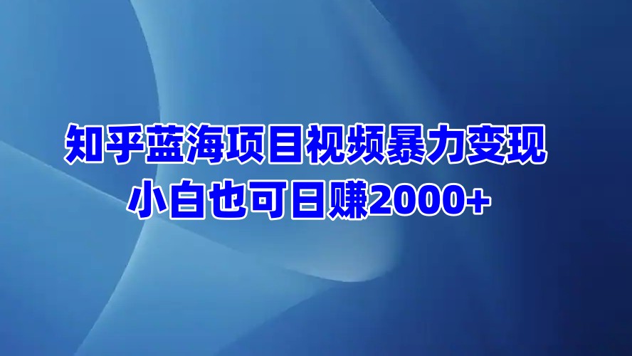 知乎蓝海项目视频暴力变现  小白也可日赚2000+-项目网