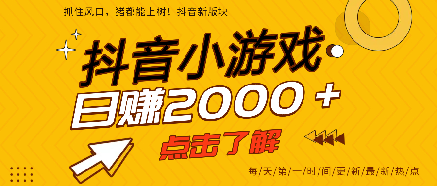 抖音小游戏，最新风口项目，亲测单游戏2000+感兴趣点击了解。-项目网