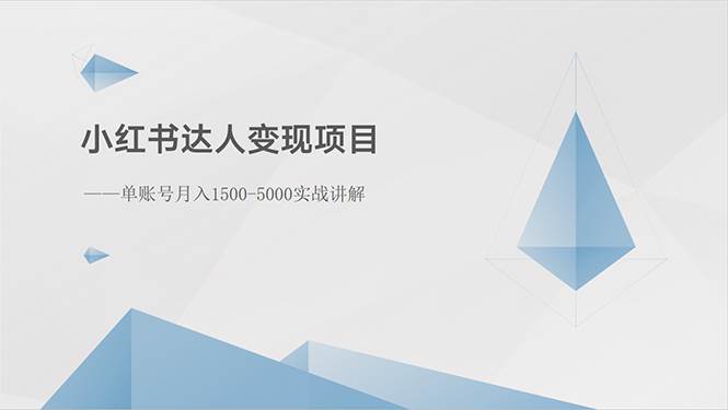 小红书达人变现项目：单账号月入1500-3000实战讲解-项目网