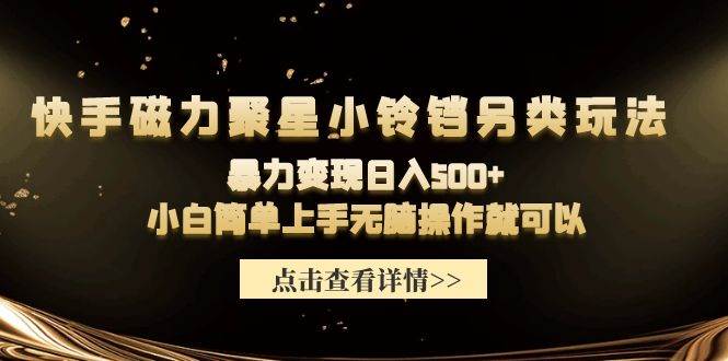 快手磁力聚星小铃铛另类玩法，暴力变现日入500+小白简单上手无脑操作就可以-项目网