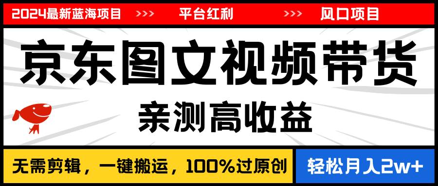 2024最新蓝海项目，逛逛京东图文视频带货，无需剪辑，月入20000+-项目网