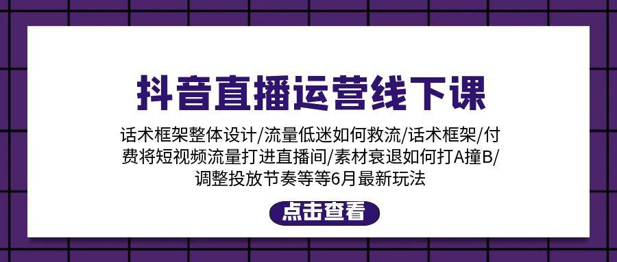 抖音直播运营线下课：话术框架/付费流量直播间/素材A撞B/等6月新玩法-项目网