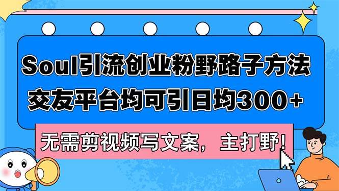 Soul引流创业粉野路子方法，交友平台均可引日均300+，无需剪视频写文案…-项目网