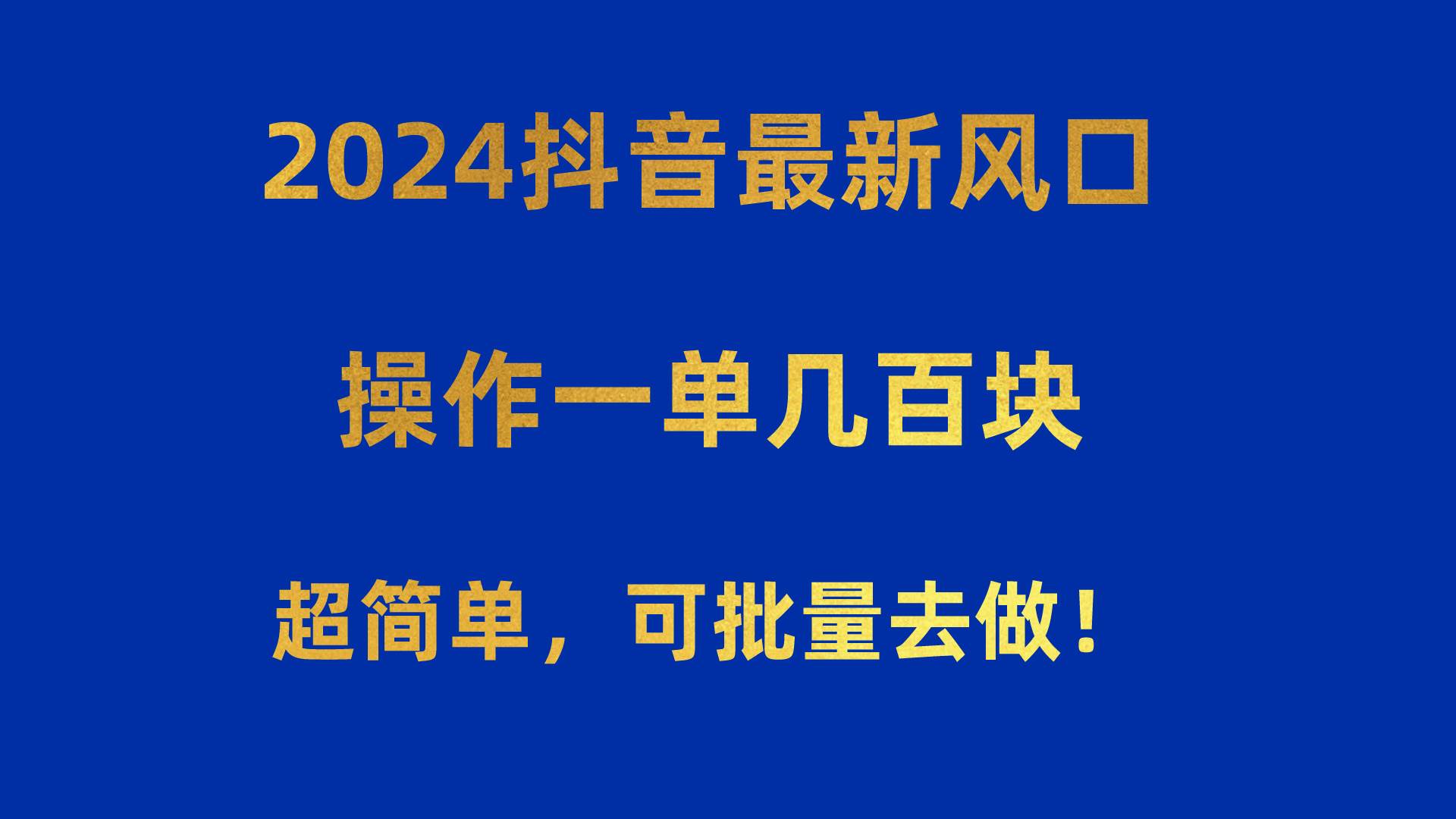 2024抖音最新风口！操作一单几百块！超简单，可批量去做！！！-项目网
