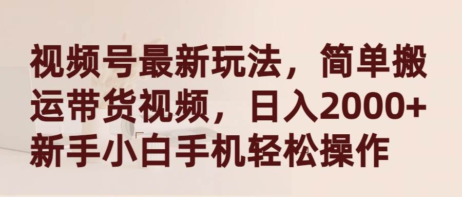 视频号最新玩法，简单搬运带货视频，日入2000+，新手小白手机轻松操作-项目网