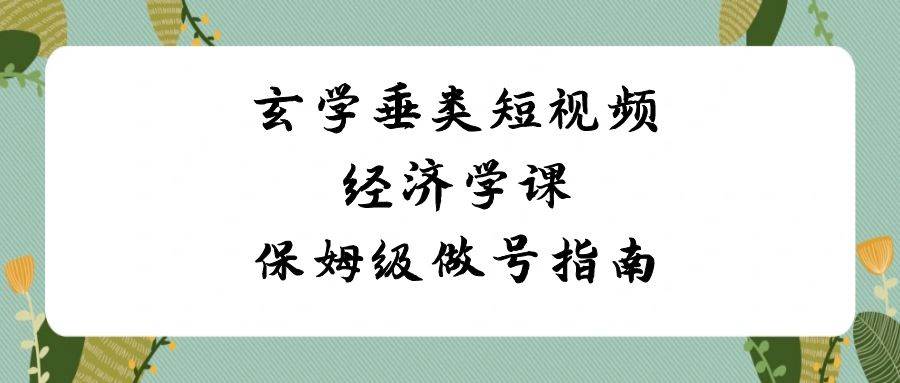 玄学 垂类短视频经济学课，保姆级做号指南（8节课）-项目网