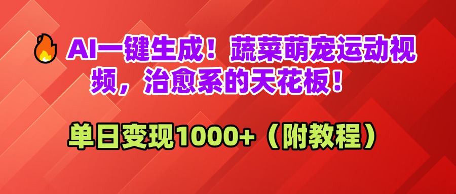 AI一键生成！蔬菜萌宠运动视频，治愈系的天花板！单日变现1000+（附教程）-项目网