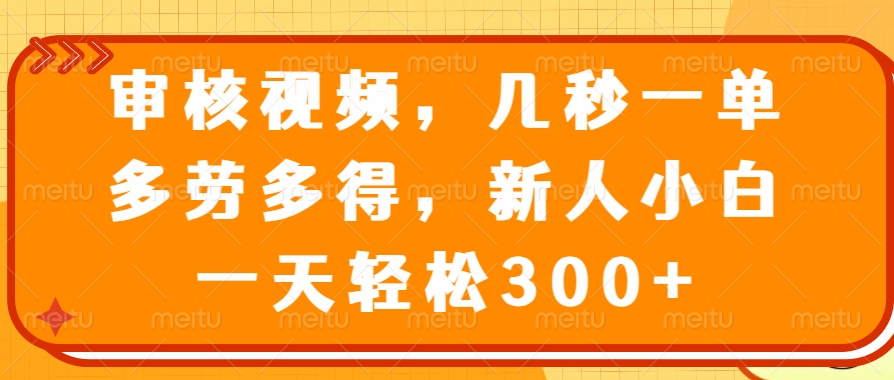 视频审核员，几秒一单，多劳多得，新人小白一天轻松300+-项目网