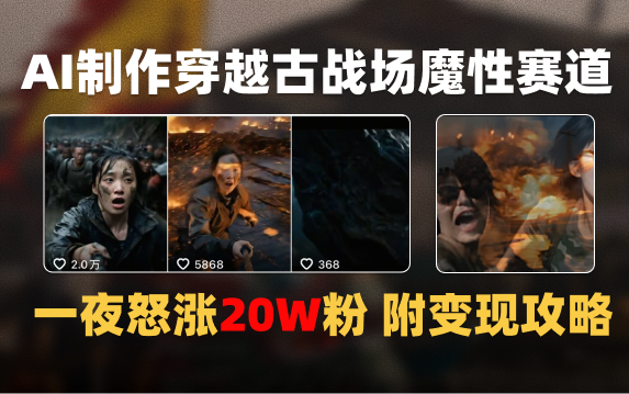 AI制作穿越古战场视频一夜涨粉20W保姆级教学（附AI变现指南）-项目网