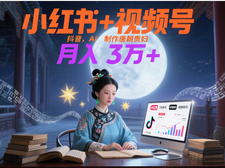 小红书+视频号+抖音,AI轻松制作唐朝贵妇IP,毒鸡汤、励志、减肥瘦身、养生赛道轻松切入,每天30分钟,轻松产出N条,月入3万+ -项目网
