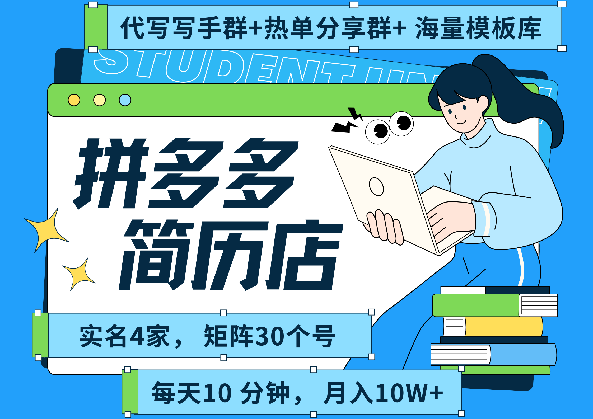拼多多 虚拟资料 简历 海报代写 全SOP流程 毫无保留分享(含后端资料以及代写渠道)每天十分钟 每人实名四个店 矩阵30个账号 轻轻松松 月入10W-项目网