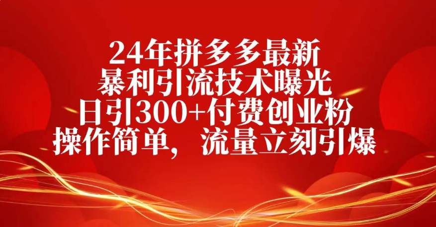 25年拼多多最新暴利引流技术曝光、日引300+付费创业粉操作简单,流量立刻引爆-项目网