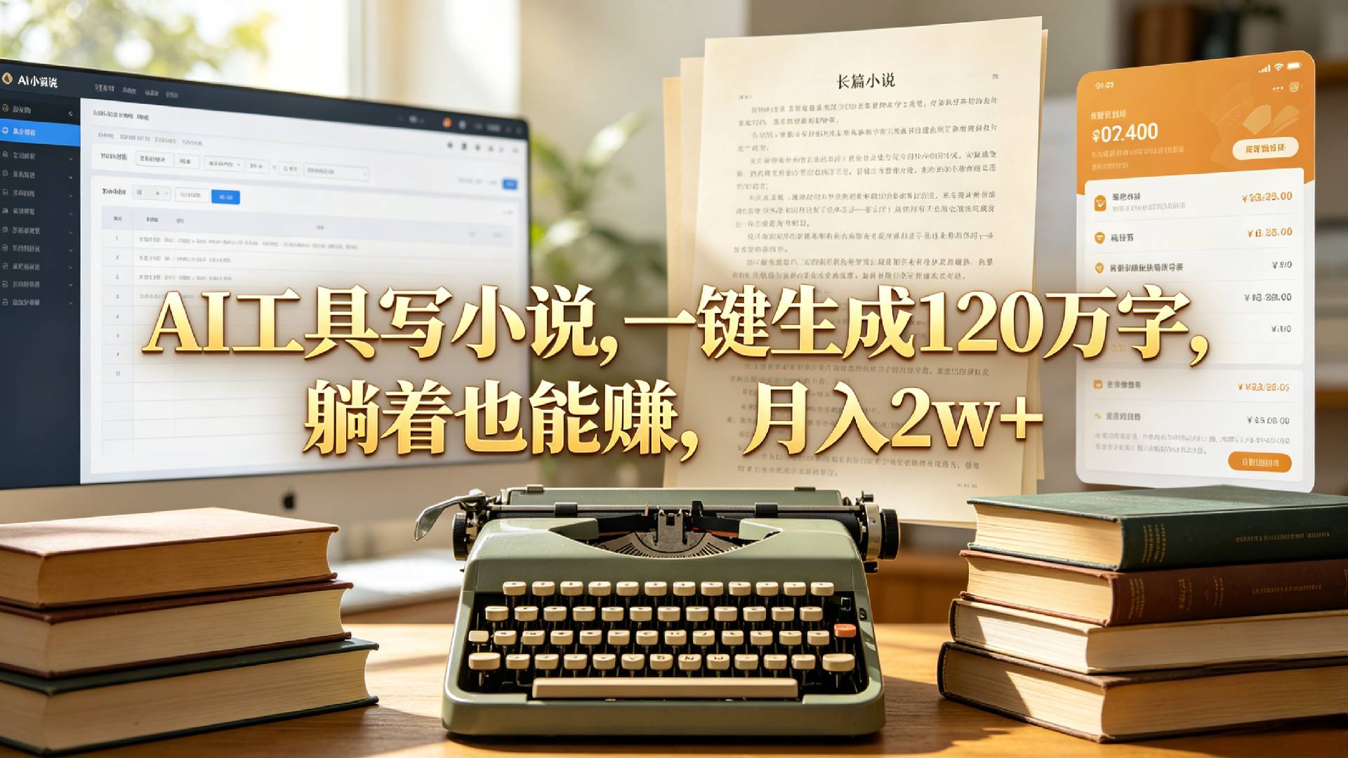 AI工具写小说,一键生成120万字，躺着也能赚，月入2w+！-项目网