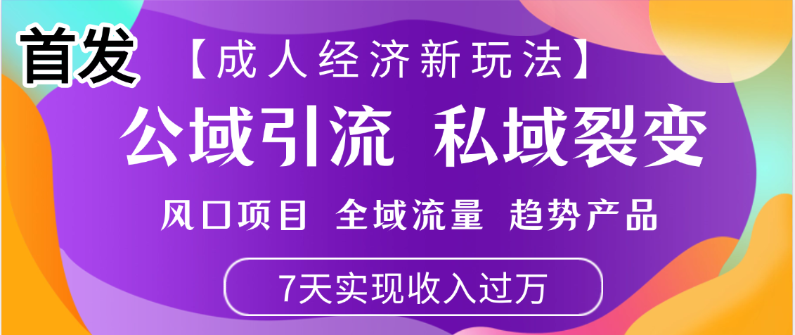 首发:【成人经济新玩法】市面独家玩法,风口项目、全域流量、趋势产品,7天实现月入过万-项目网
