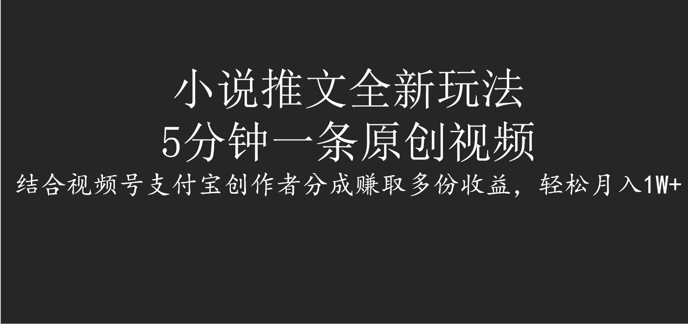 小说推文全新玩法，5分钟一条原创视频，结合视频号支付宝创作者分成赚取多份收益，轻松月入1W+-项目网