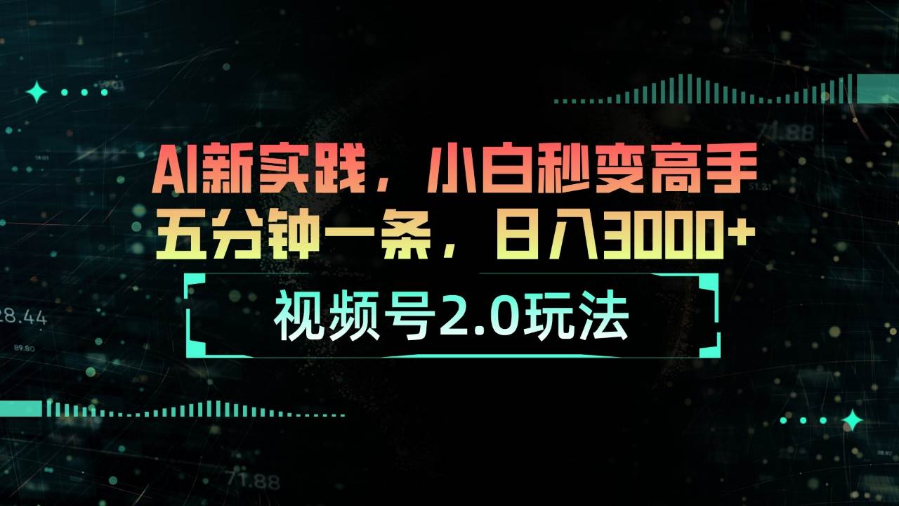 视频号2.0玩法 AI新实践，小白秒变高手五分钟一条，日入3000+-项目网