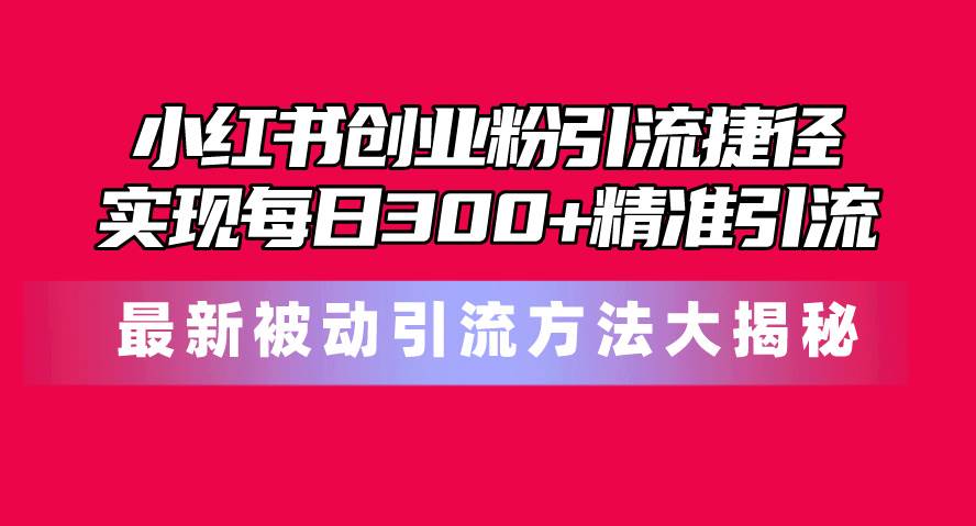 小红书创业粉引流捷径!最新被动引流方法大揭秘,实现每日300+精准引流-项目网