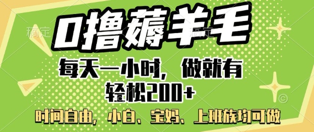 0撸薅羊毛，每天一小时，做就有轻松2张，小白宝妈，上班族均可做-91项目网